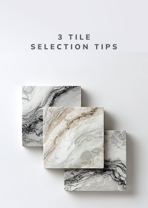 Three marble samples with grey and gold veining